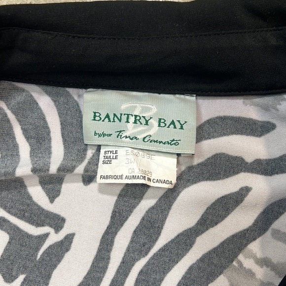 VINTAGE Bantry Bay By Tina Camato Black White Grey Animal Print Zip Up Blouse 3W - Picture 6 of 8